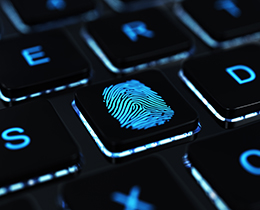 Computer keyboard button with blue fingerprint