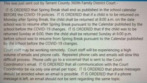 Tarrant County judges position on spring break access.