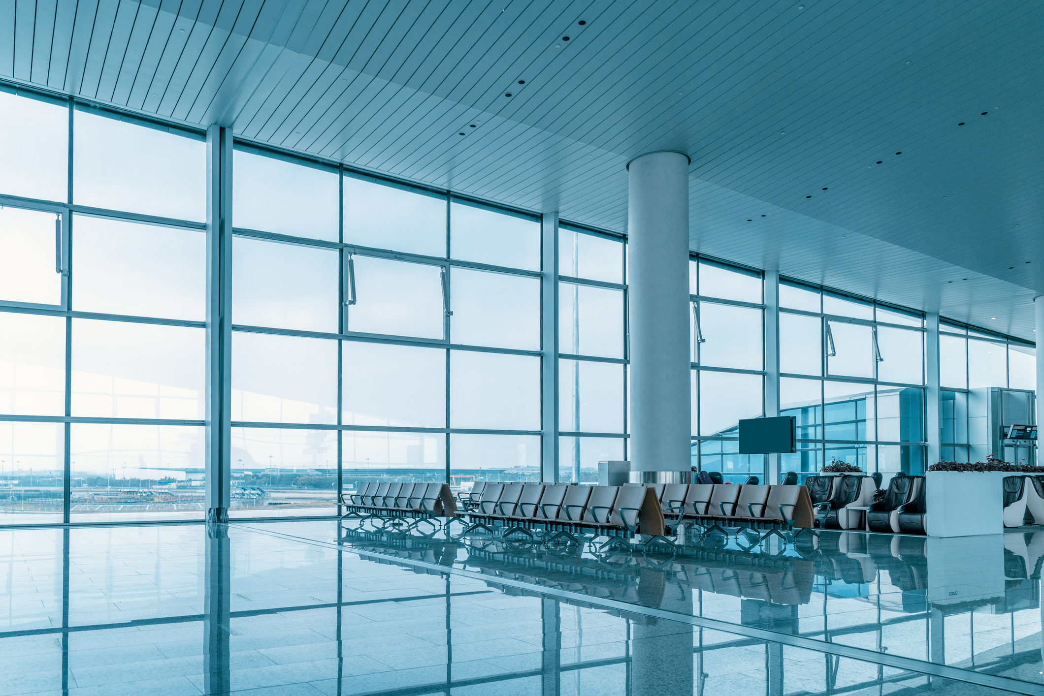 Empty airport terminal waiting area