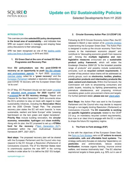 Cover page for EU Policy Developments_Sustainability Circular Economy_H1 2020