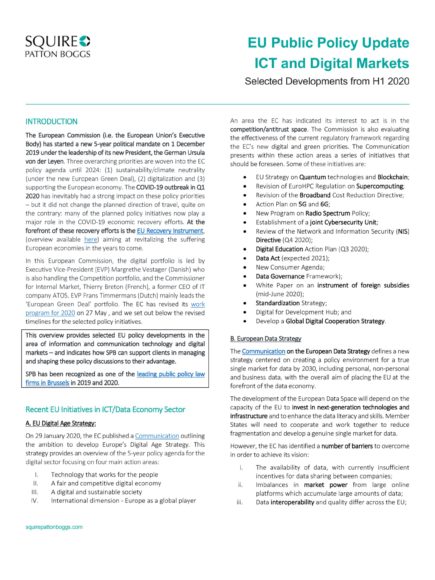 Cover page for European Public Policy Update_ICT and Digital Markets_H1 2020