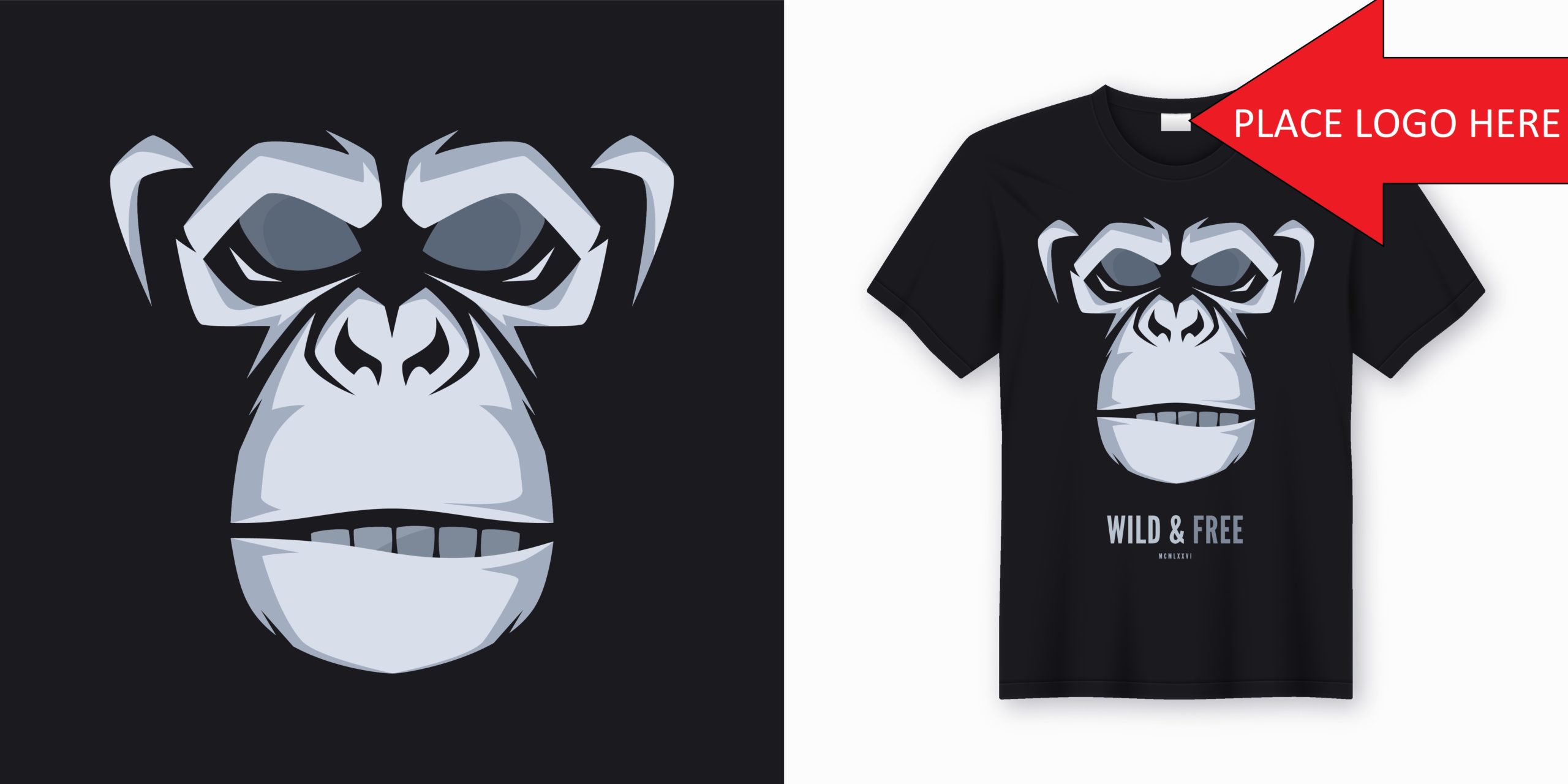Vector t-shirt and apparel design, print, poster with styled fac