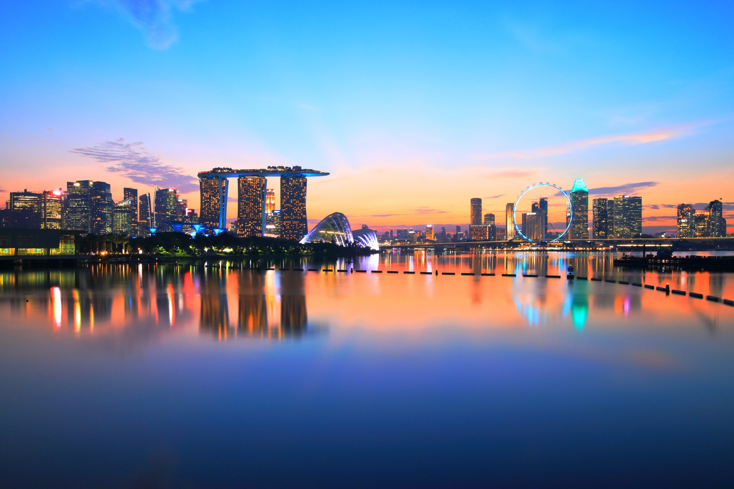 Singapore Night Skyline (After Sunset) at the Marina Bay