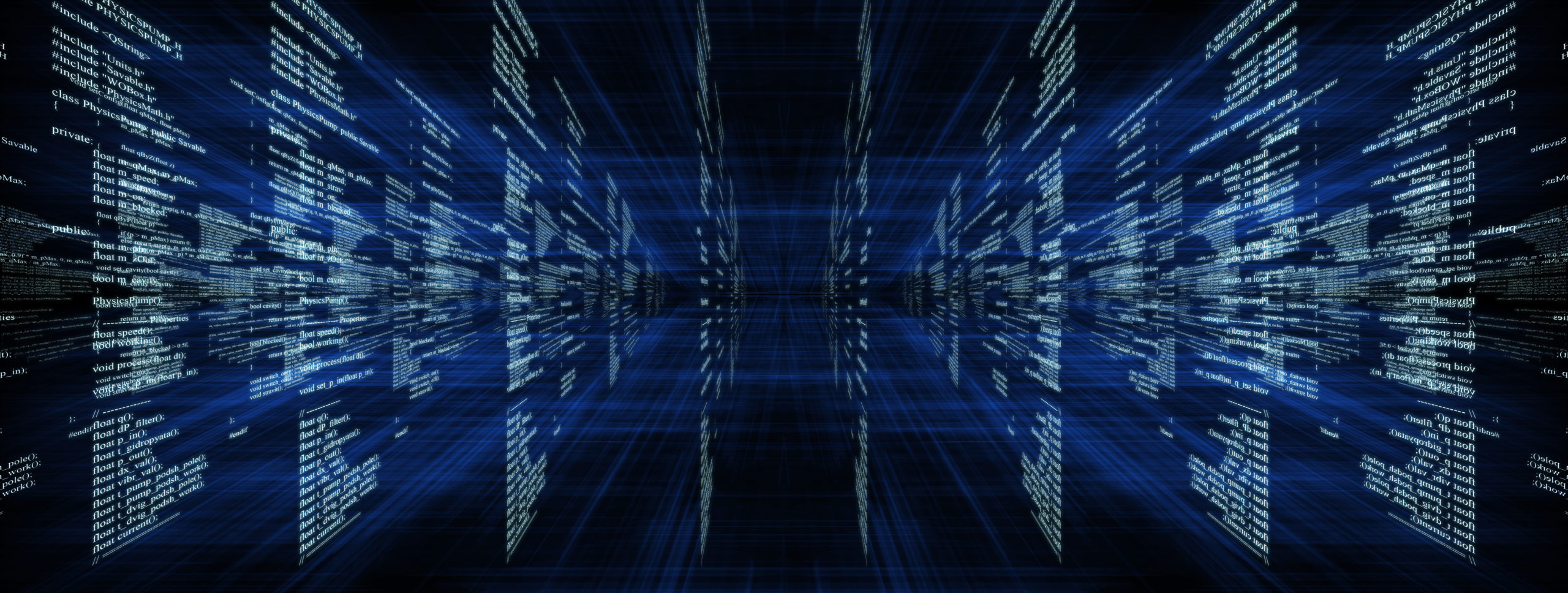 Matrix on blue with rays