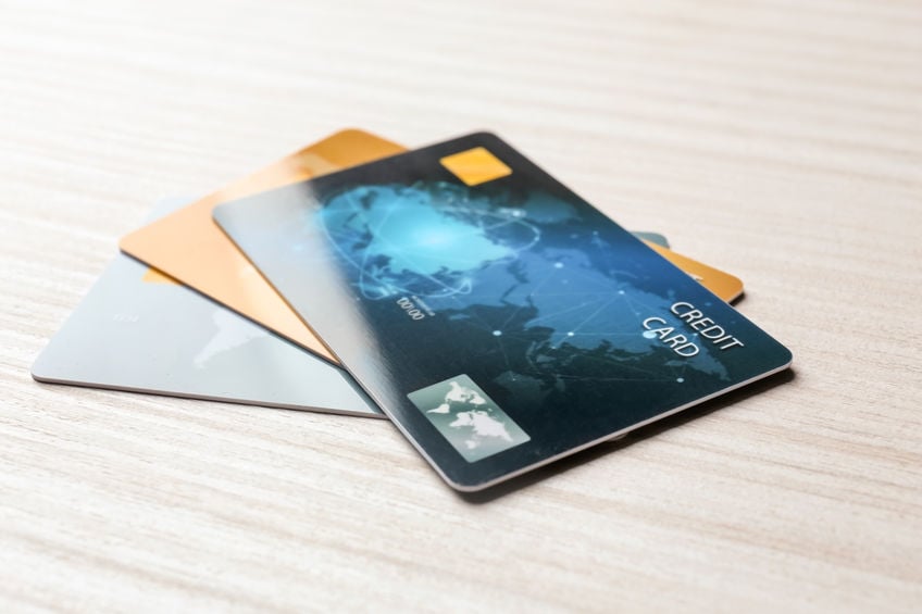 Credit cards on table, closeup