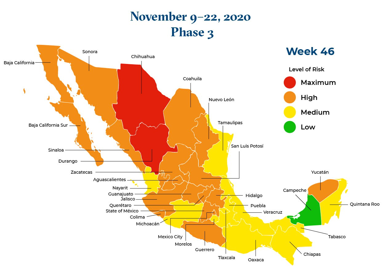 Mexico November 9 2020 to November 22 2020 Phase 3 Map