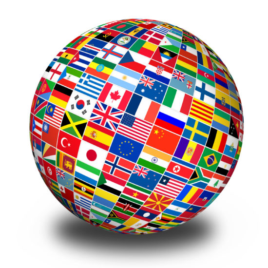 Globe with world flags