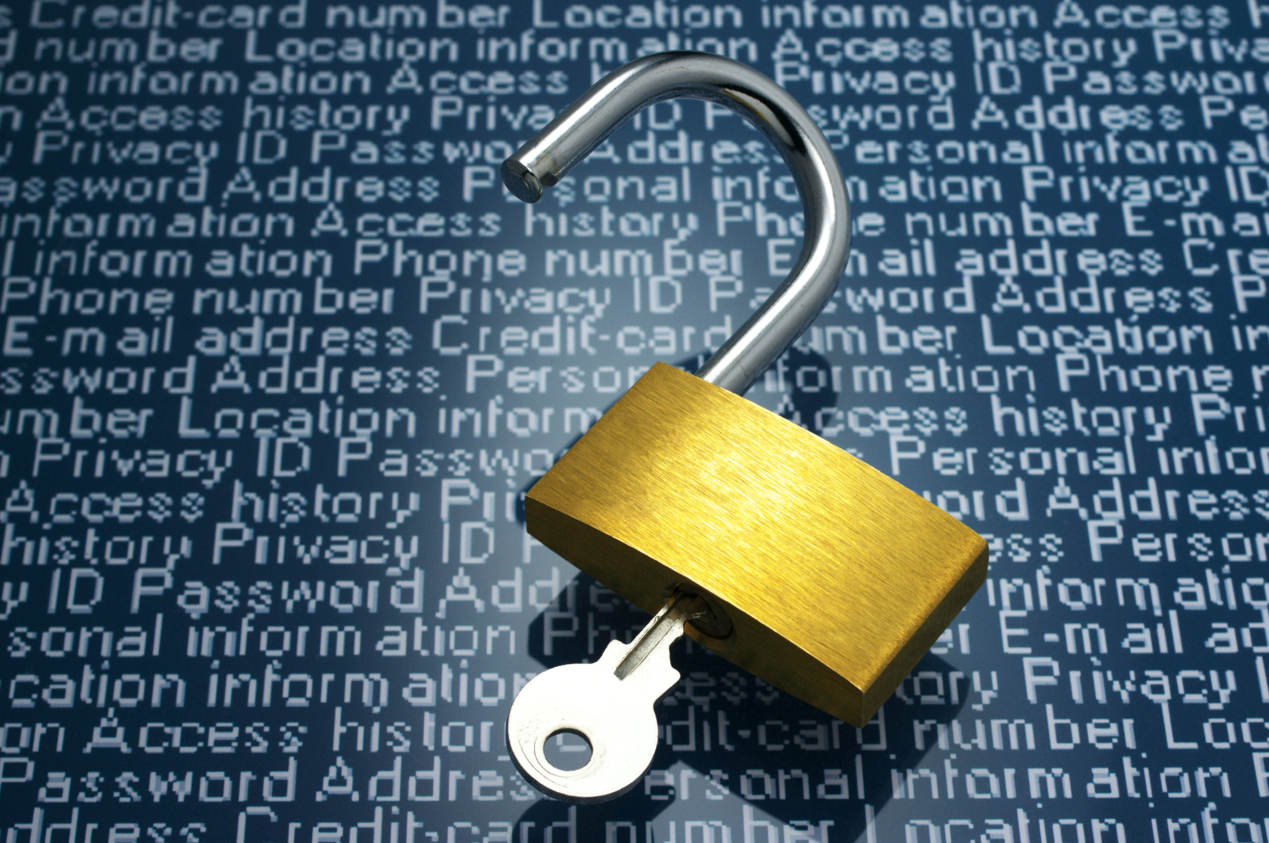 Cybersecurity_Unlocked padlock and personal informatio