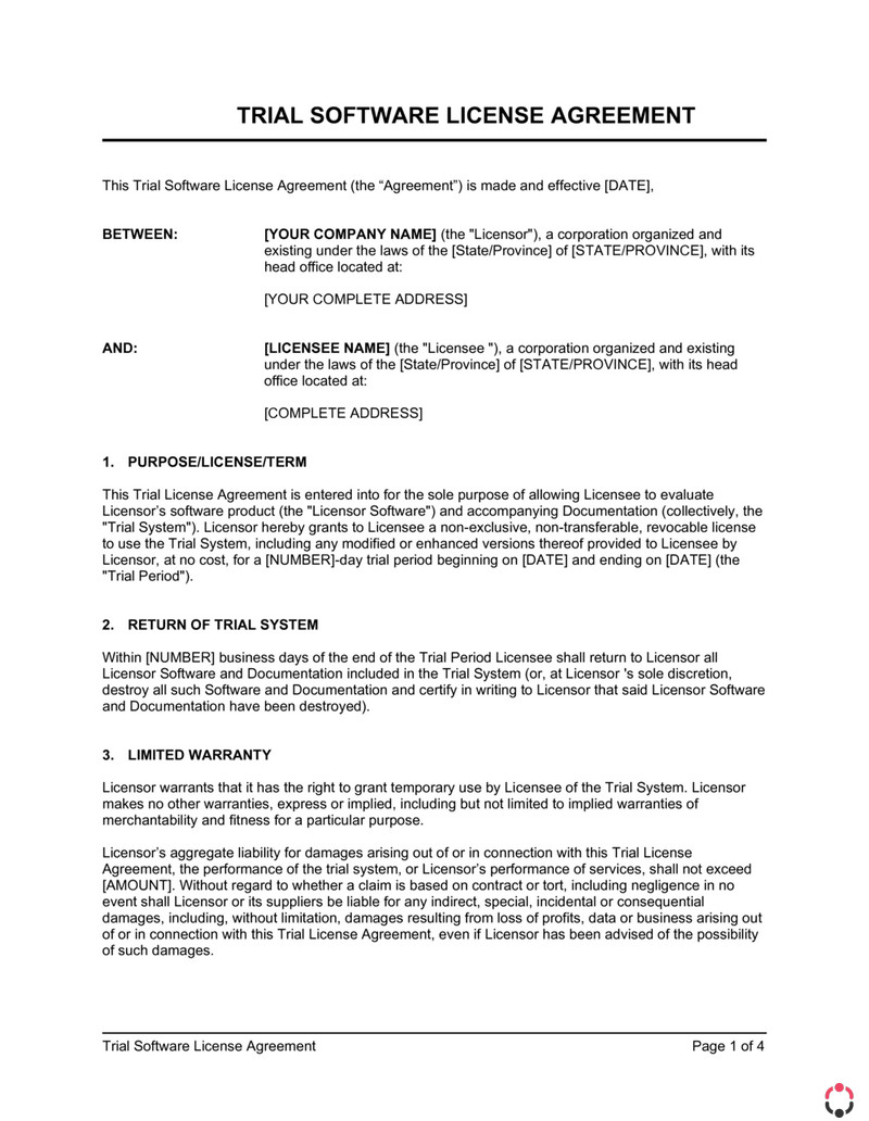 Trial software license agreement example Trial software license agreement example