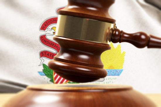 Wood Gavel Standing Front Of the Illinois State Flag Closeup 3d Render