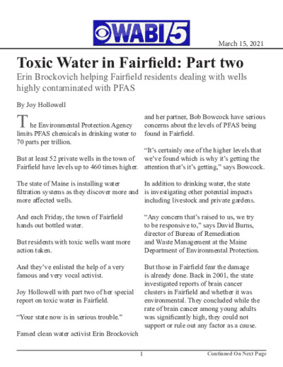 Click for document: Toxic Water in Fairfield Toxic Water in Fairfield