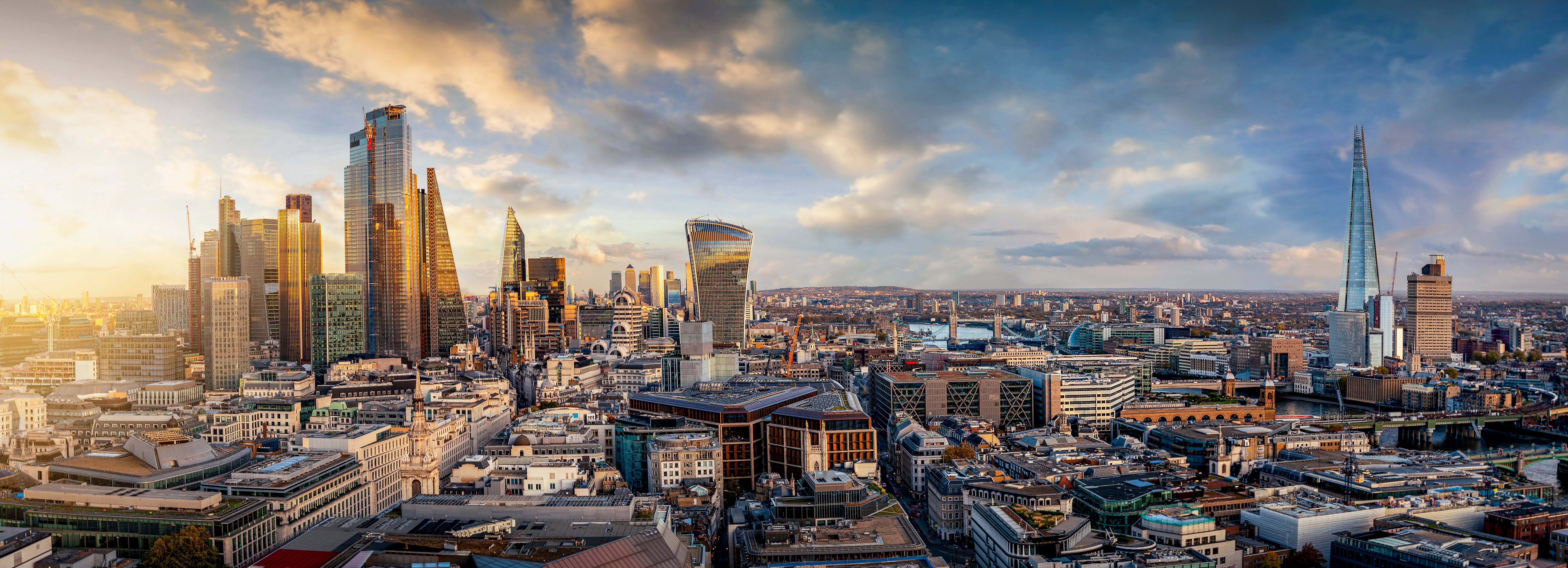The skyline of London, United Kingdom, during sunset time