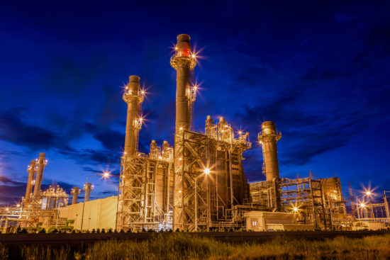 Gas turbine electric power plant at night