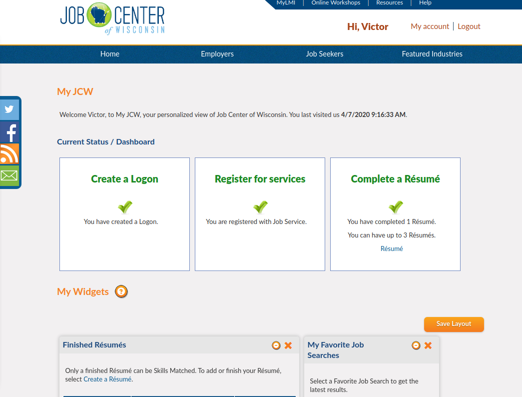 Successful job center registration