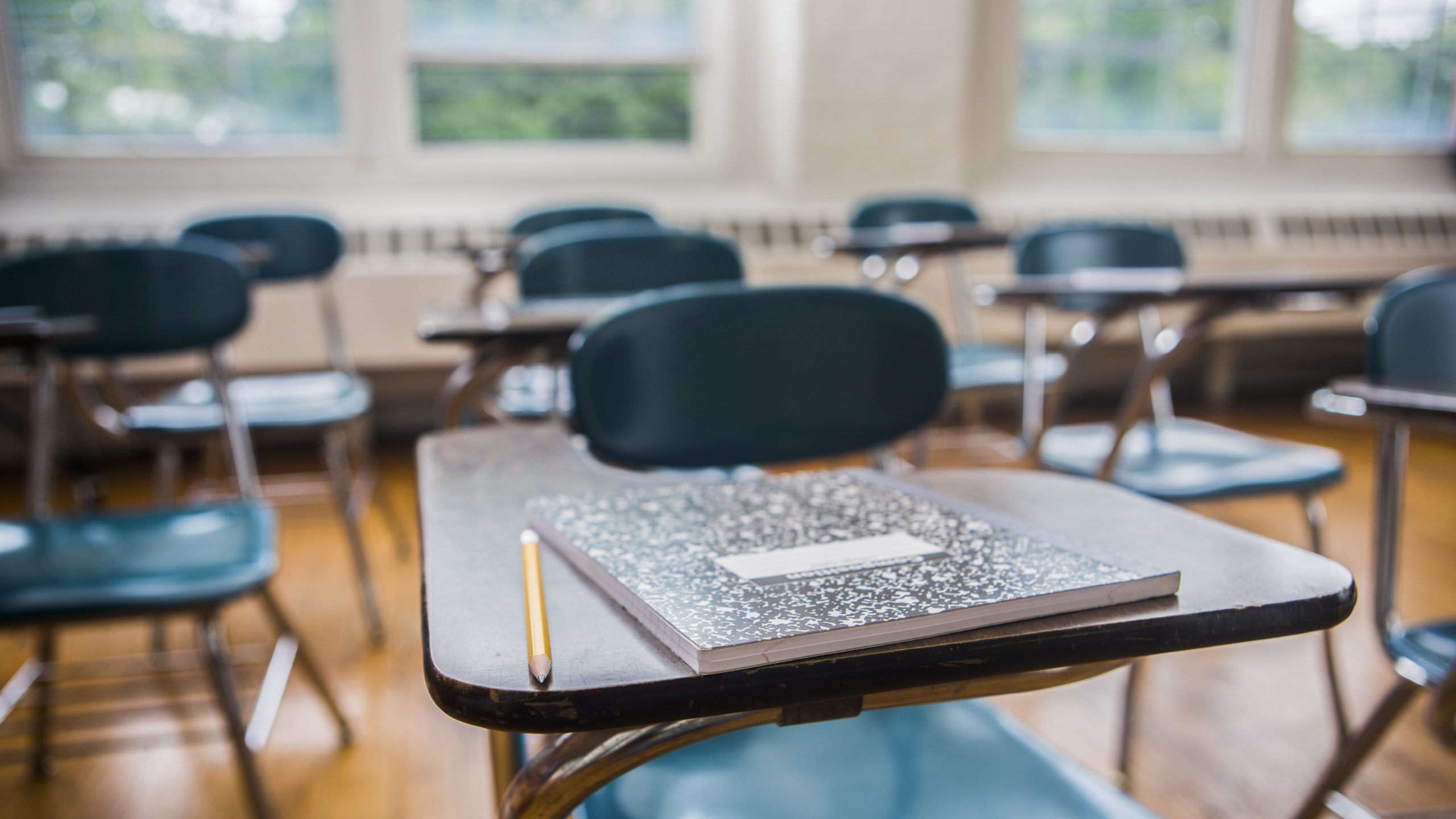 School desks in a Classroom