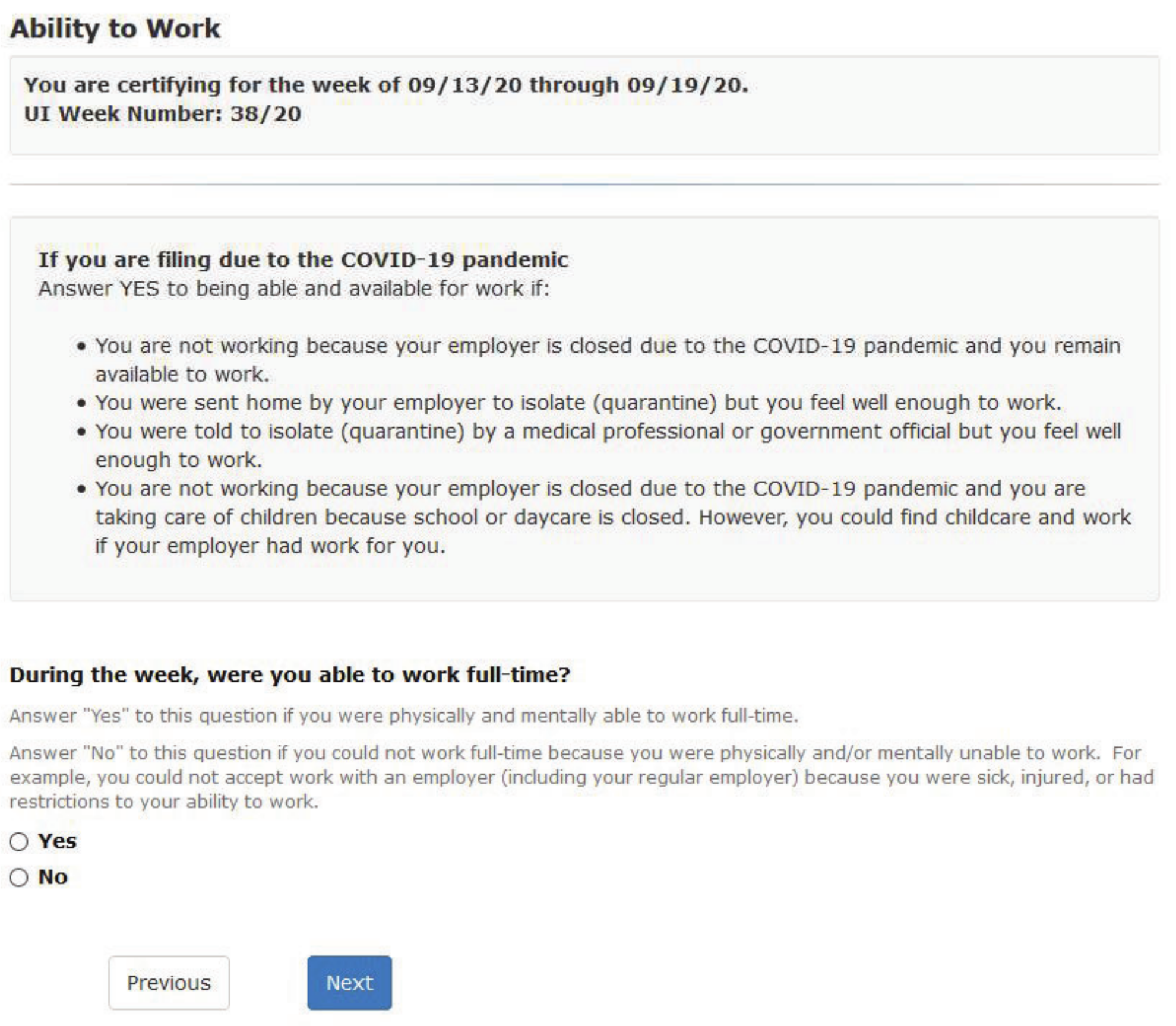 Ability to work question as of October 2020