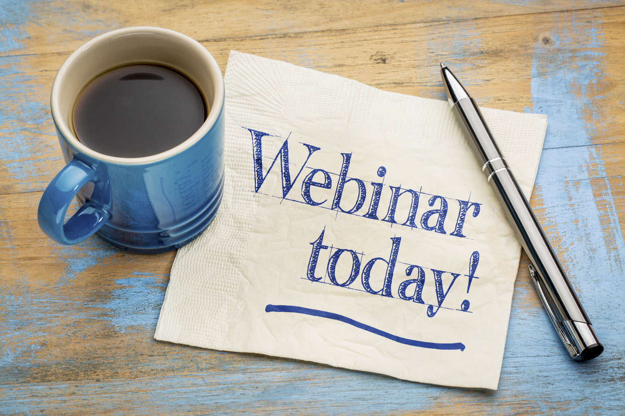 webinar today reminder on napkin with coffee