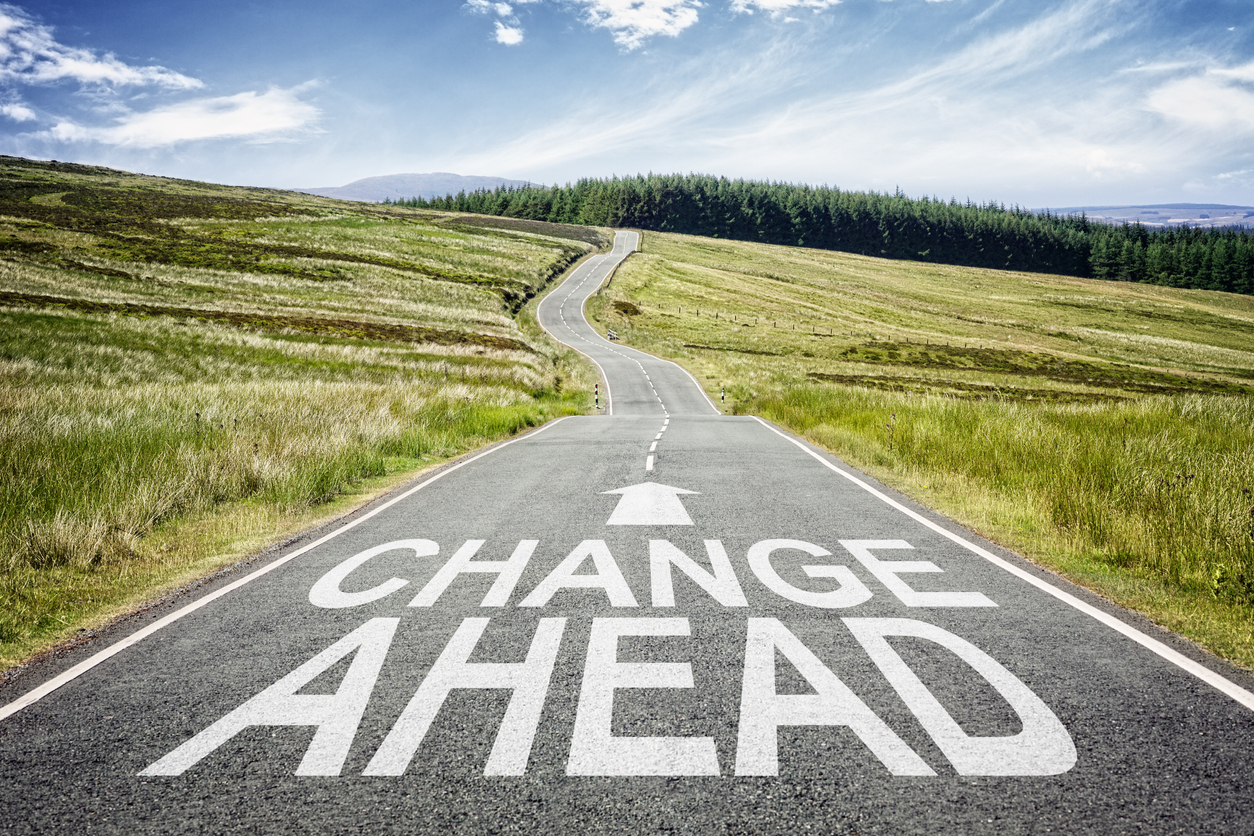 Change ahead sign on the road