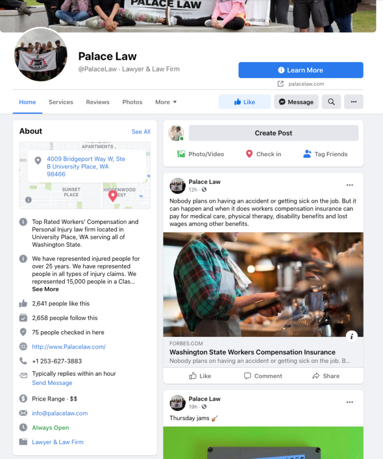 Facebook for lawyers page example An example Facebook page for lawyers