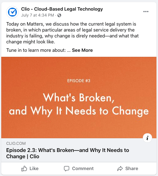 Facebook for lawyers post An example Facebook post for lawyers