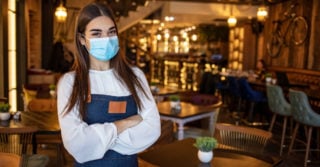Waitress in a mask