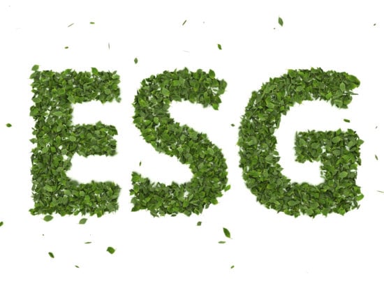 abstract 3D leaves forming ESG text