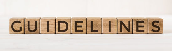 Wooden cube with word GUIDELINES on light background. Concept image.