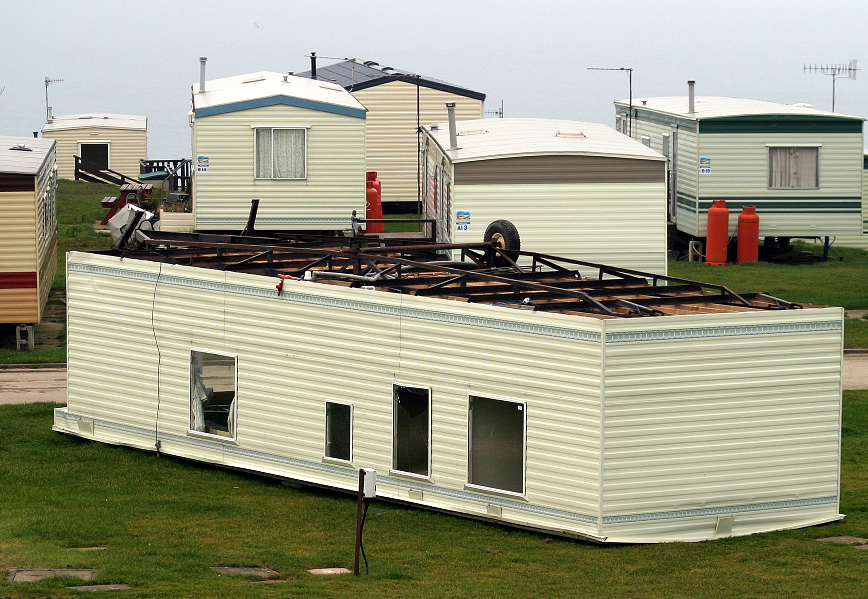 Overturned mobile home