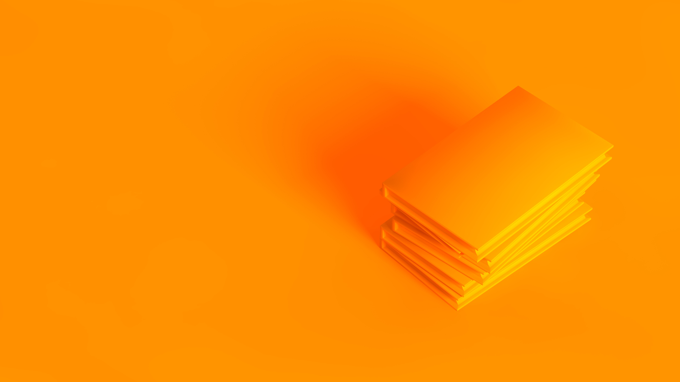 Stack of books. Conceptual stereoscopic image of 3d rendered books, fully toned in orange color.