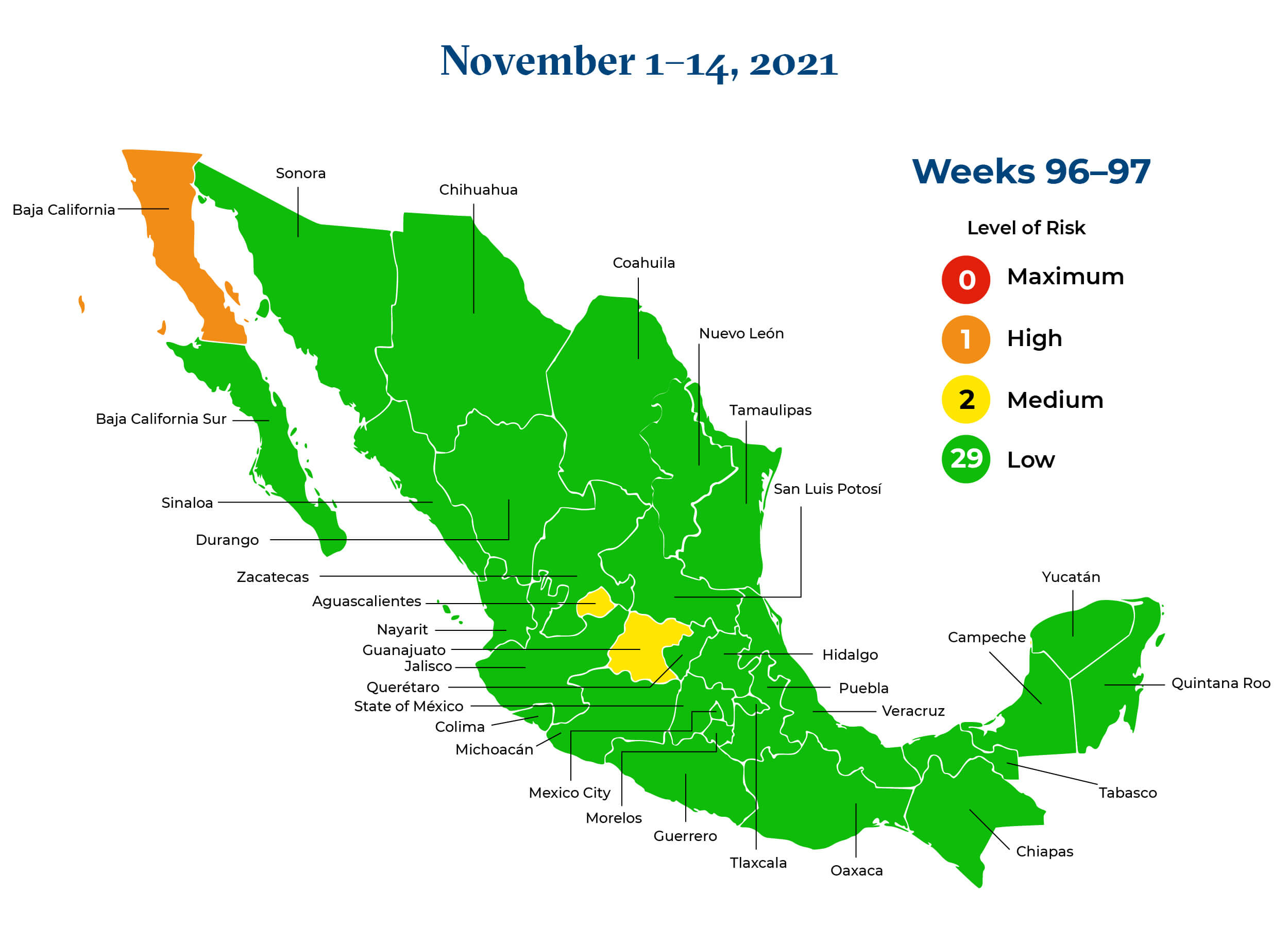 Mexico November 1 to November 14 2021 Map
