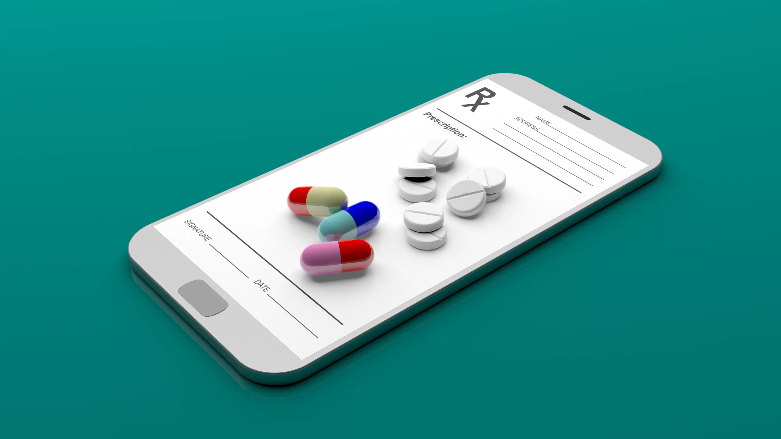 Pills,And,Prescription,On,A,Smartphone,Isolated,On,Green,Background.