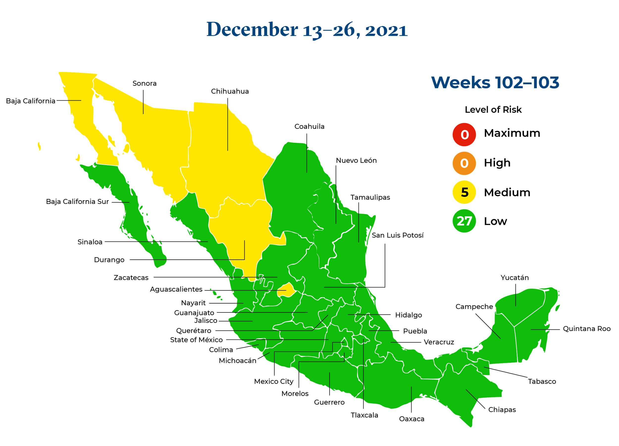 Mexico December 12 to December 26 2021 Map