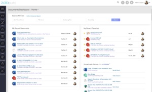 screenshot of the document dashboard in Zola Suite