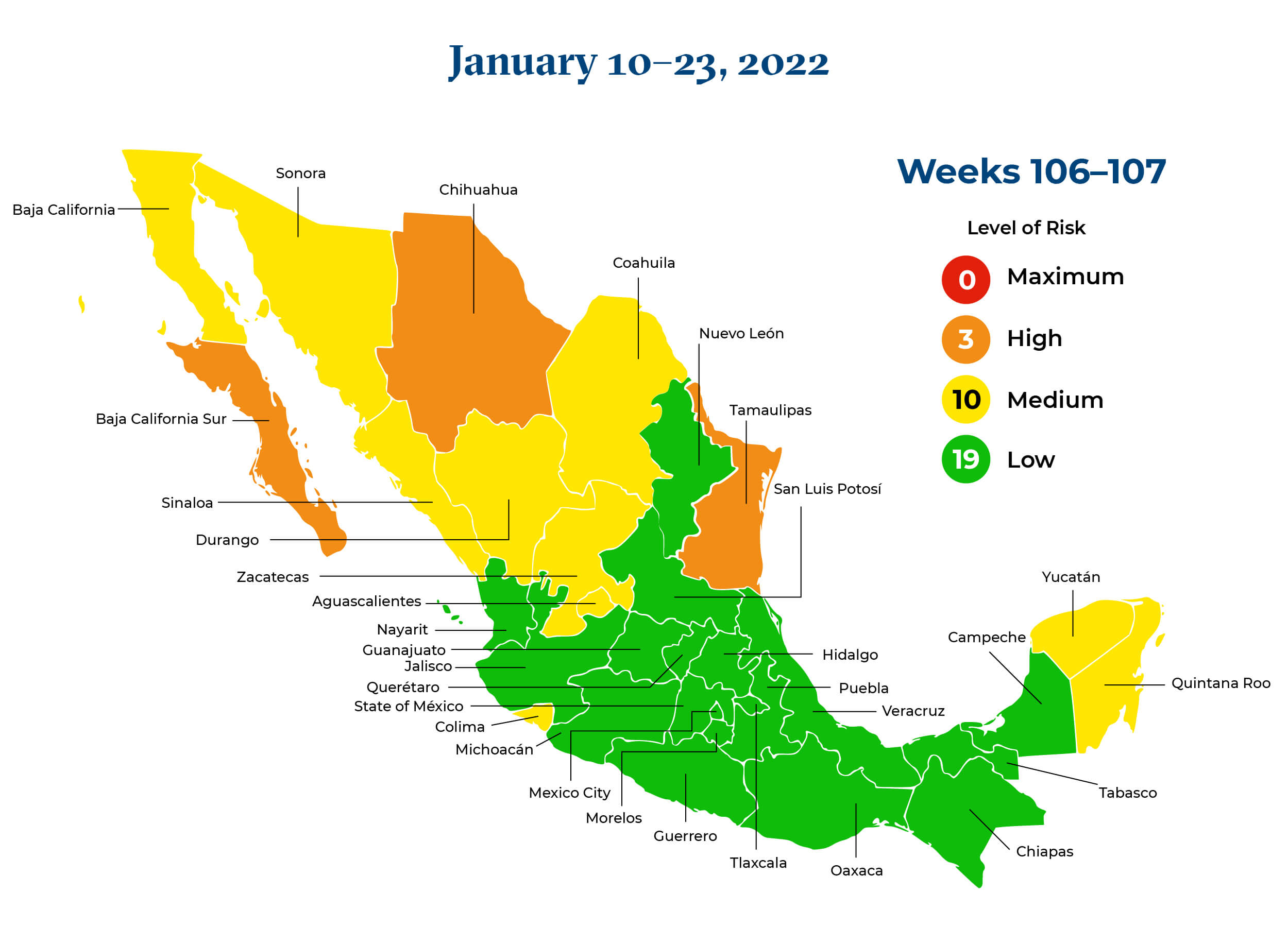 Mexico January 10 to January 23 Map