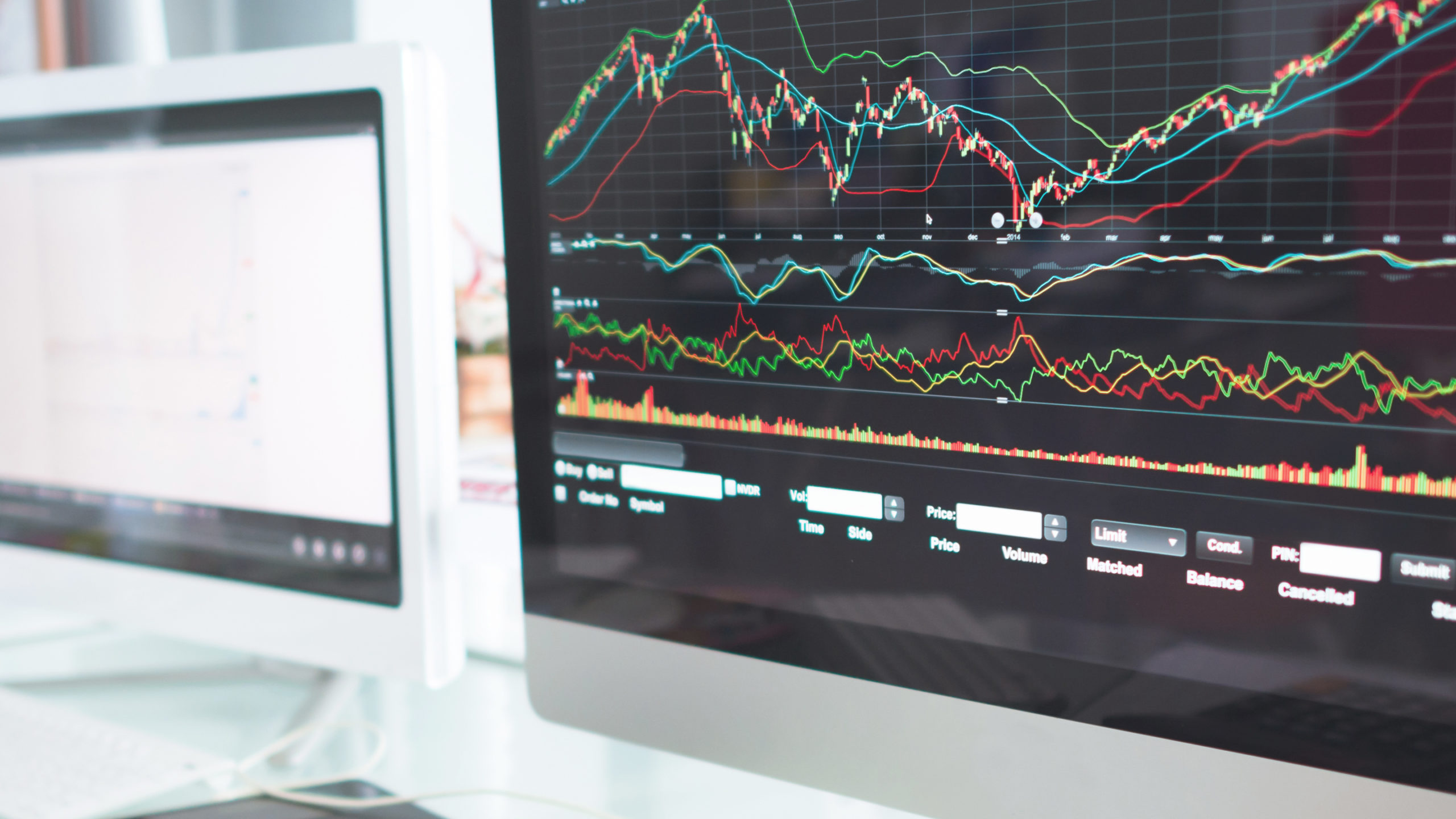 Stock market graph and office work
