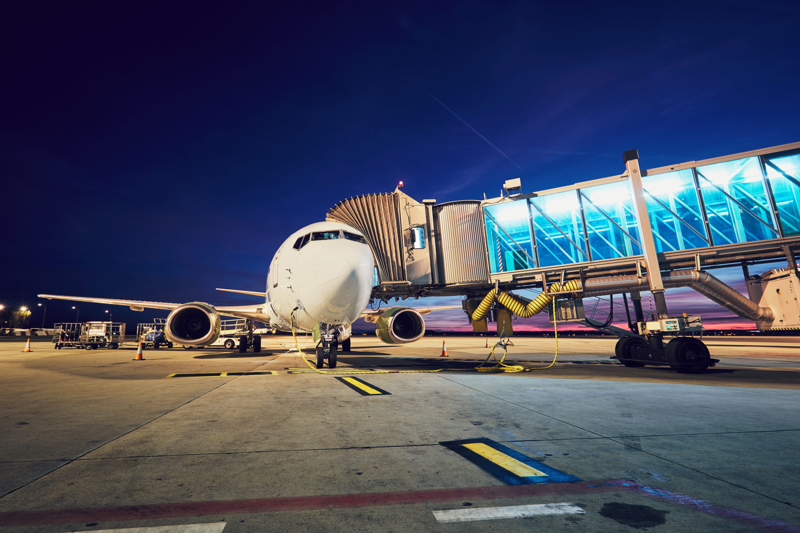 Busy airport after sunset