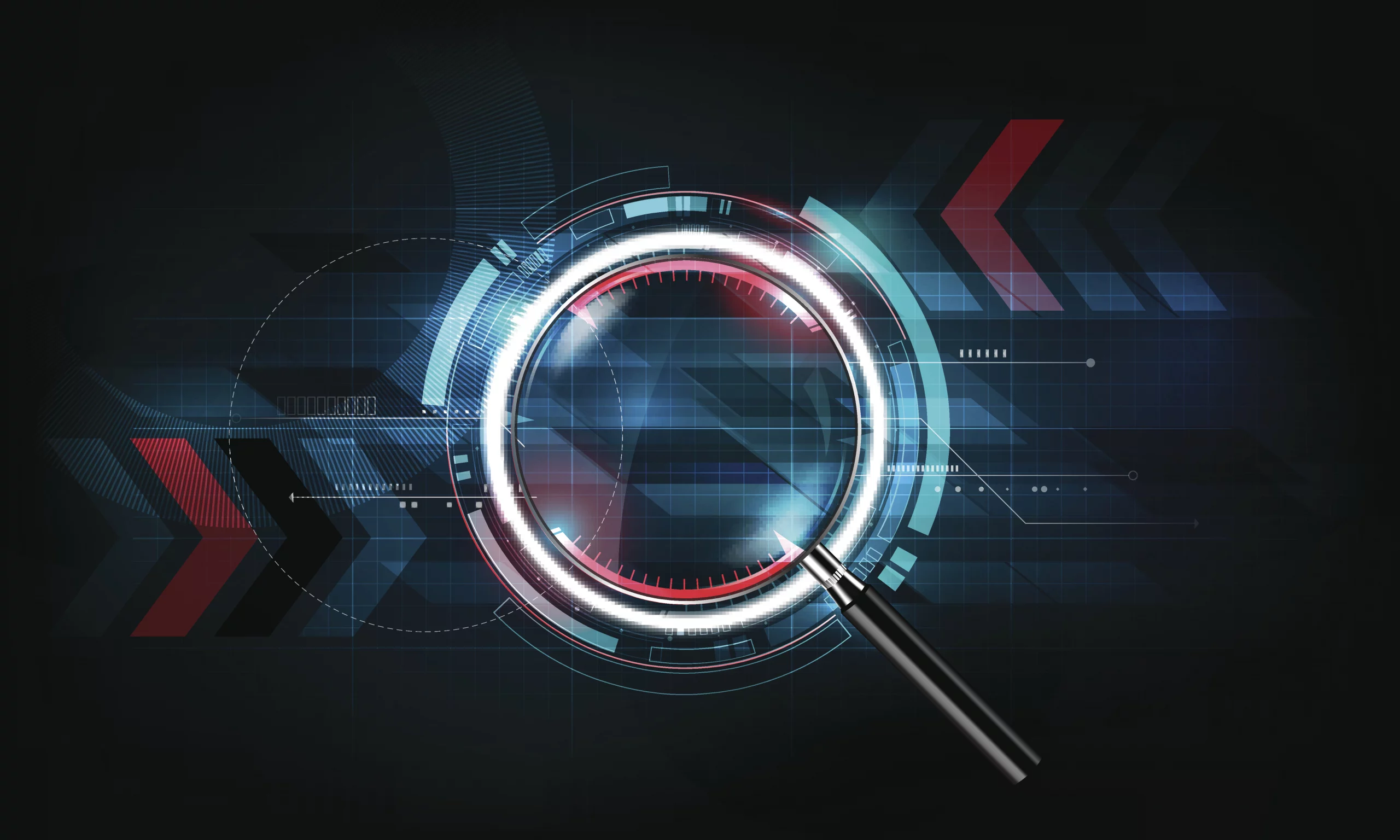 magnifying glass, search concept and futuristic technology background, vector illustration