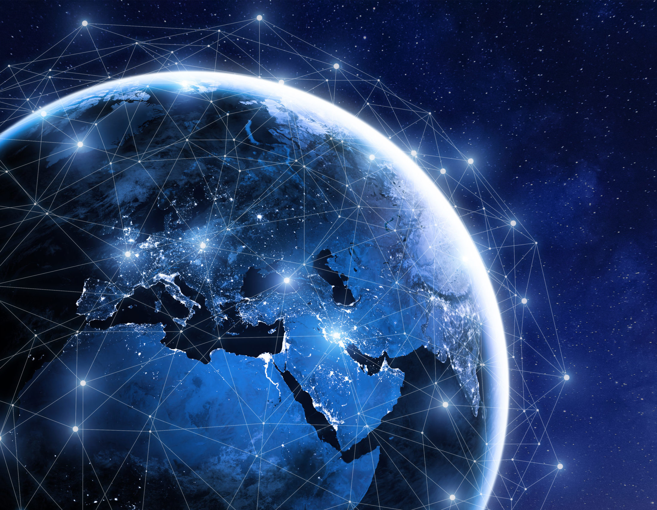 Global,Communication,Network,Around,Planet,Earth,In,Space,,Worldwide,Exchange
