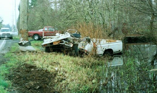 Hazardous roadside car collision