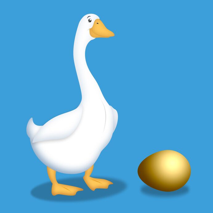 8020962 - cartoon goose with golden egg next to her.