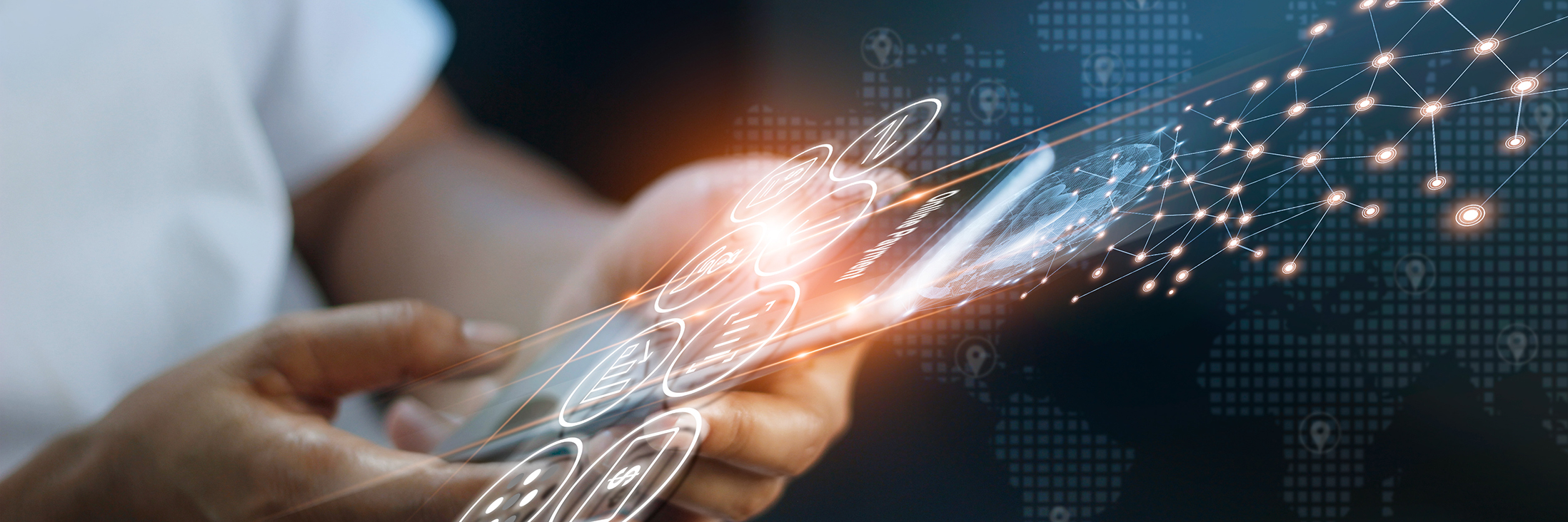 Man using mobile online banking and payment, Digital marketing. Finance and banking networking. Online shopping and icon customer network connection, cyber security. Business technology.