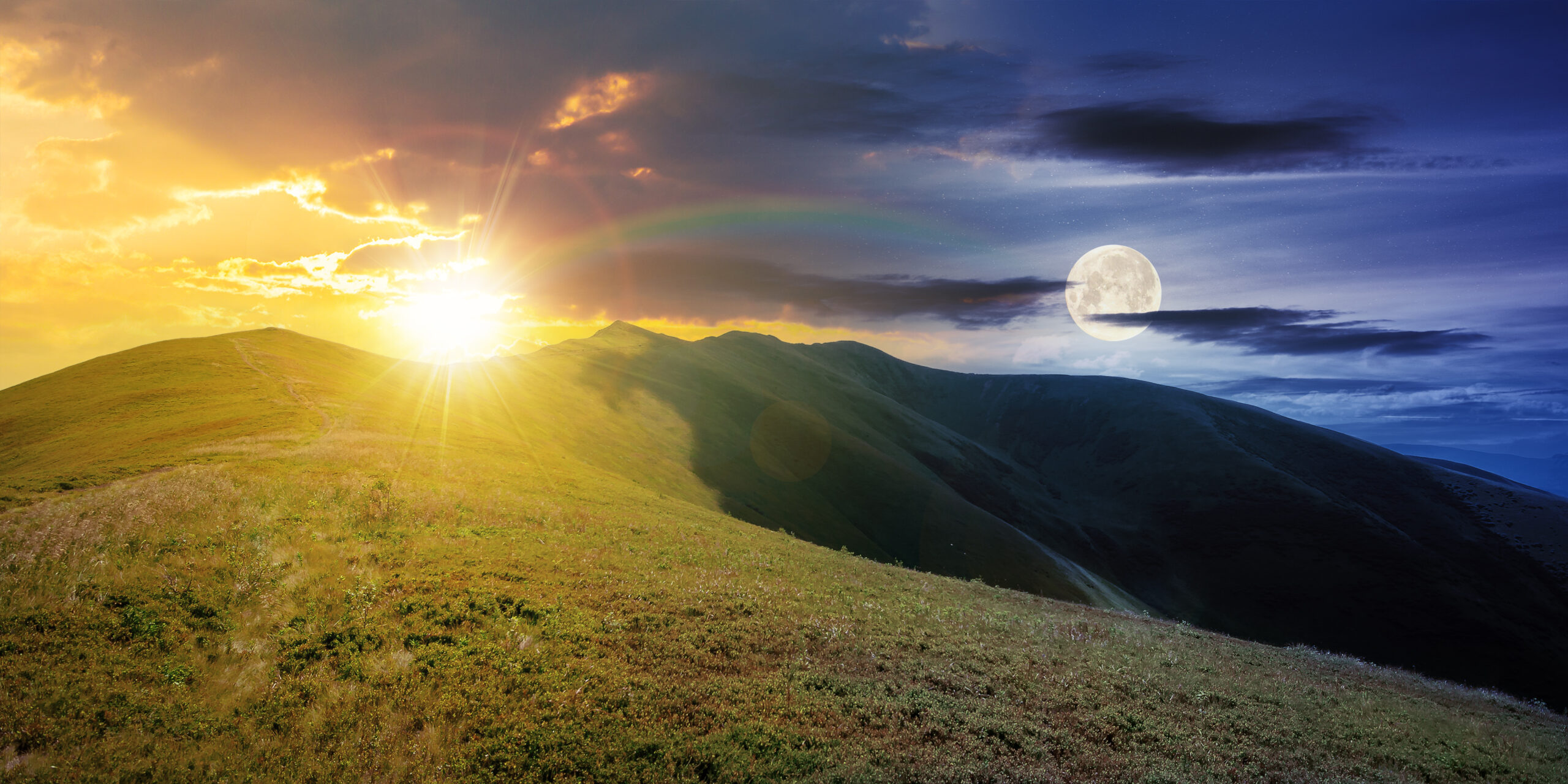 day and night time change above mountain landscape