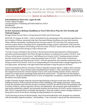 "Brittany Kauffman CEO announcement press release"