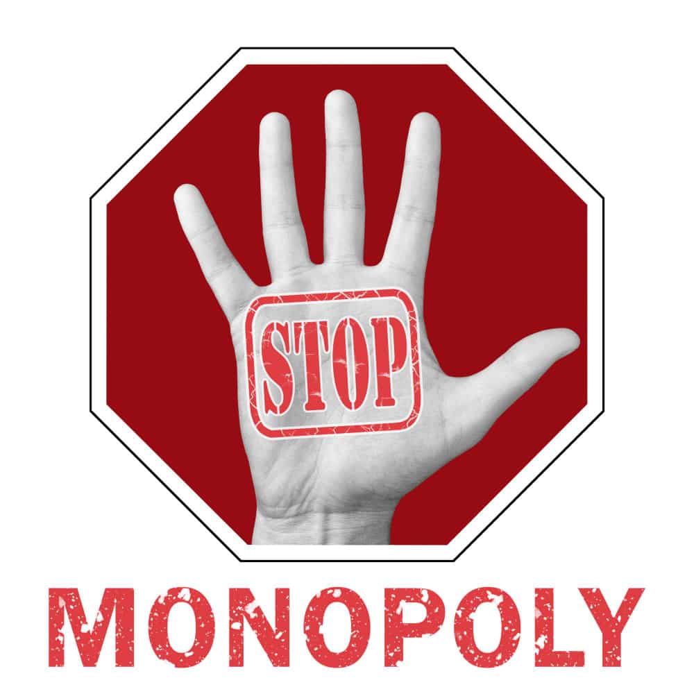 Antitrust Law General stop monopoly conceptual illustration open hand with text stop monopoly global social problem min - Antitrust Law in General