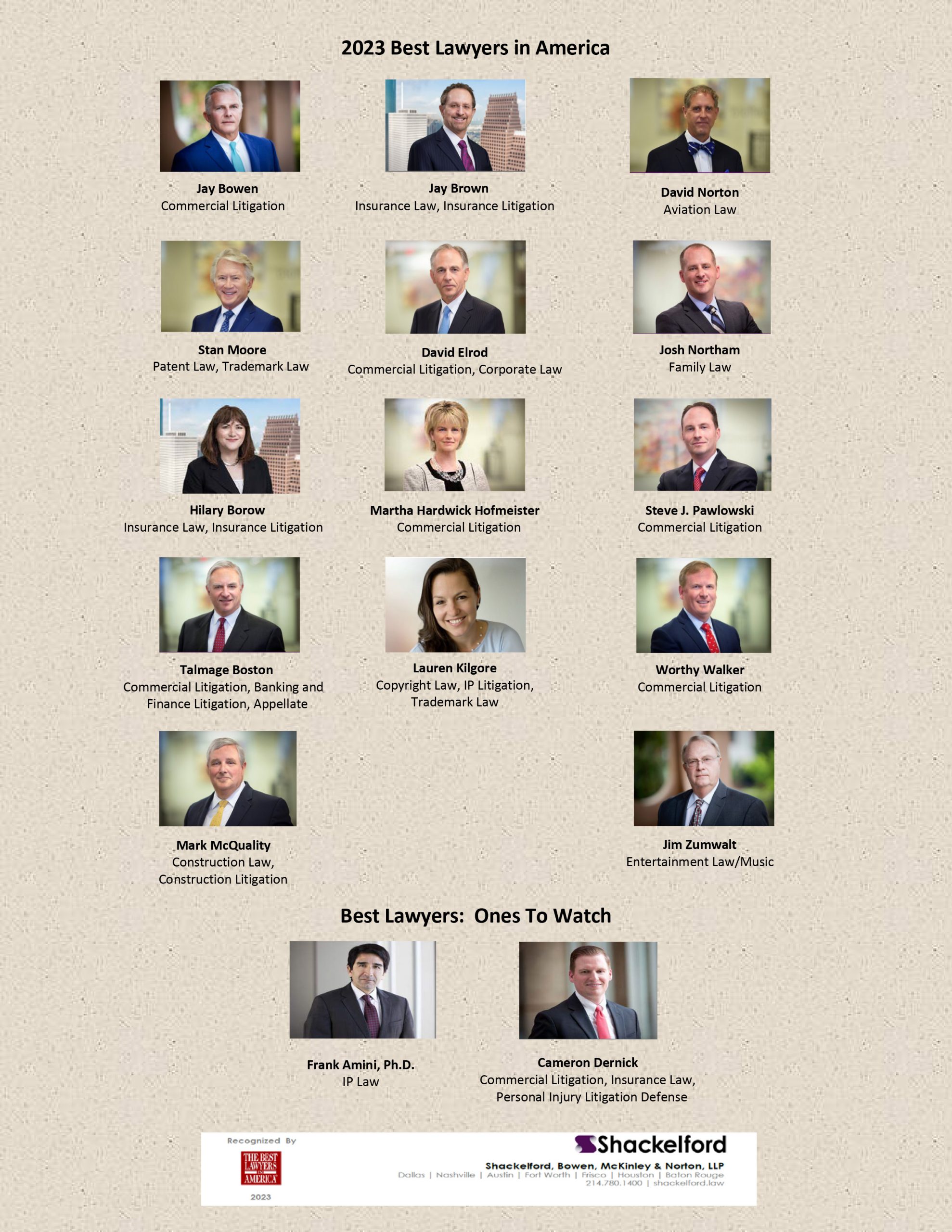 Shackelford Lawyers recognized as 2023 Best Lawyers and Ones to Watch