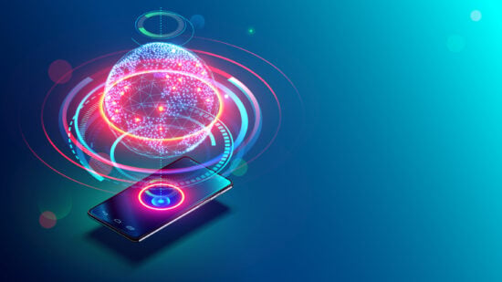 mobile internet. earth abstract over screen modern glass smartphone.