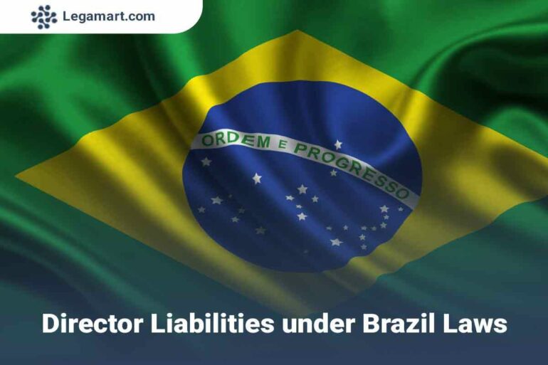Director Liabilities Commercial and Business Law Brazil national flag with a poster on Director Liabilities under brazil law