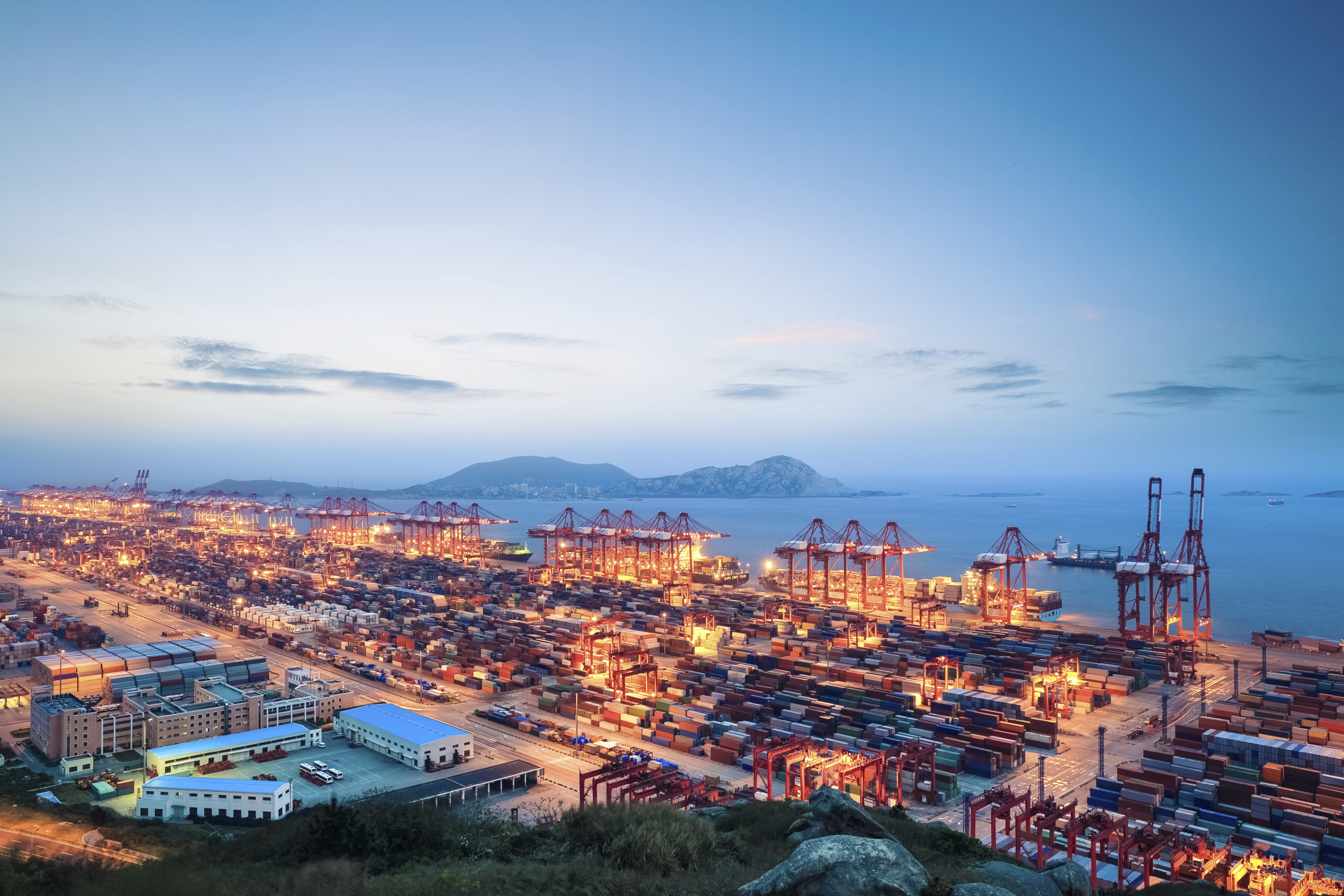 big container terminal in nightfall