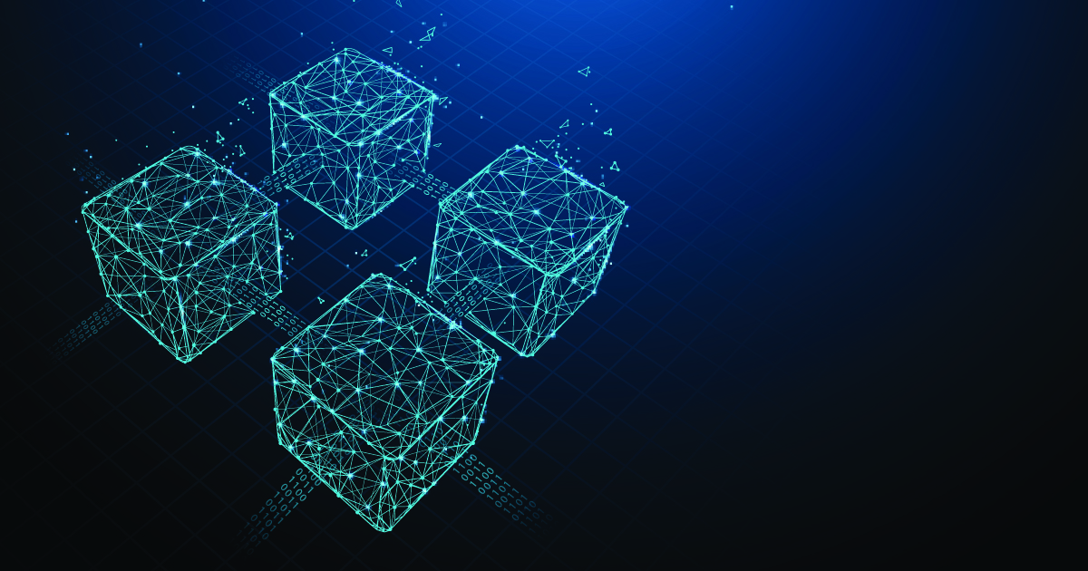 Blockchain form lines, triangles and particle style design. Illu