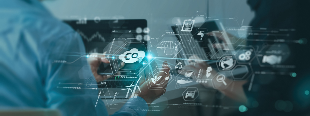 reduce CO2 emissions carbon footprint climate change to limit global warming.Sustainable development and green business concept-Shutterstock_2070484349